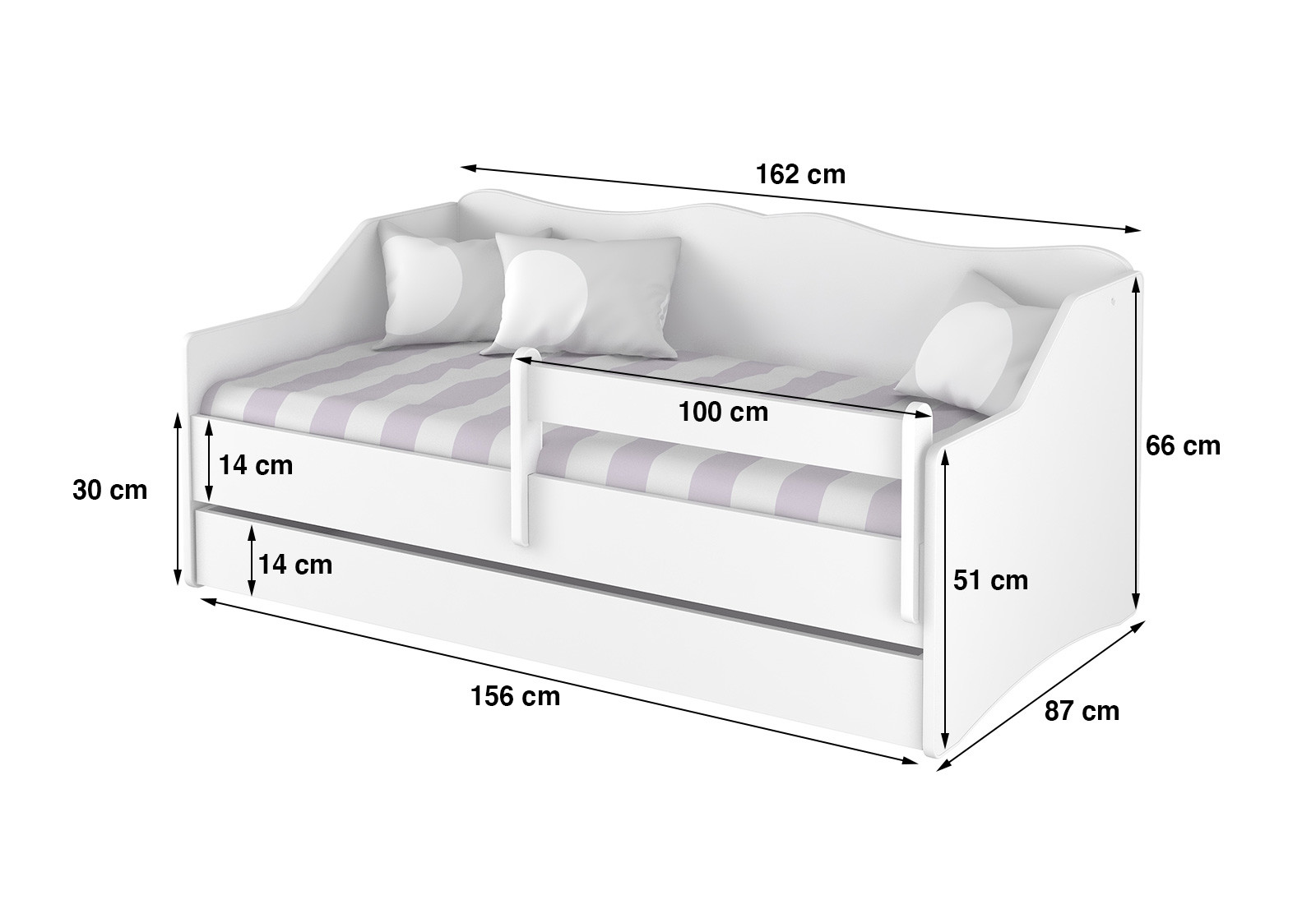 BabyBoo Dětská postel s výsuvnou přistýlkou 160 x 80 cm - Baletka BabyBoo