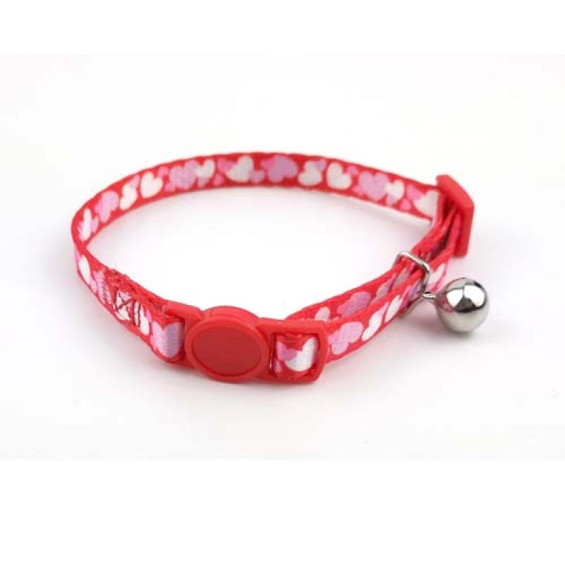 Cobbyspet Nastavitelný obojek pro kočky s rolničkou 20-30cm/10mm červený se srdíčky Cobbys Pet