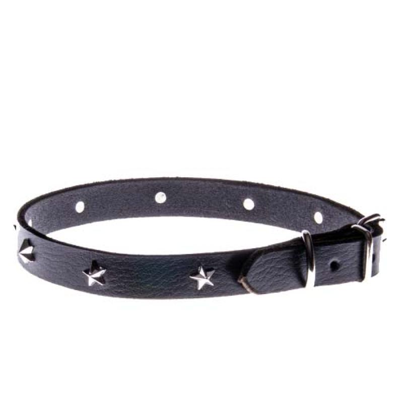 Cobbyspet Obojek z pravé kůže černý se stříbrnými hvězdami 15mm/65cm Cobbys Pet