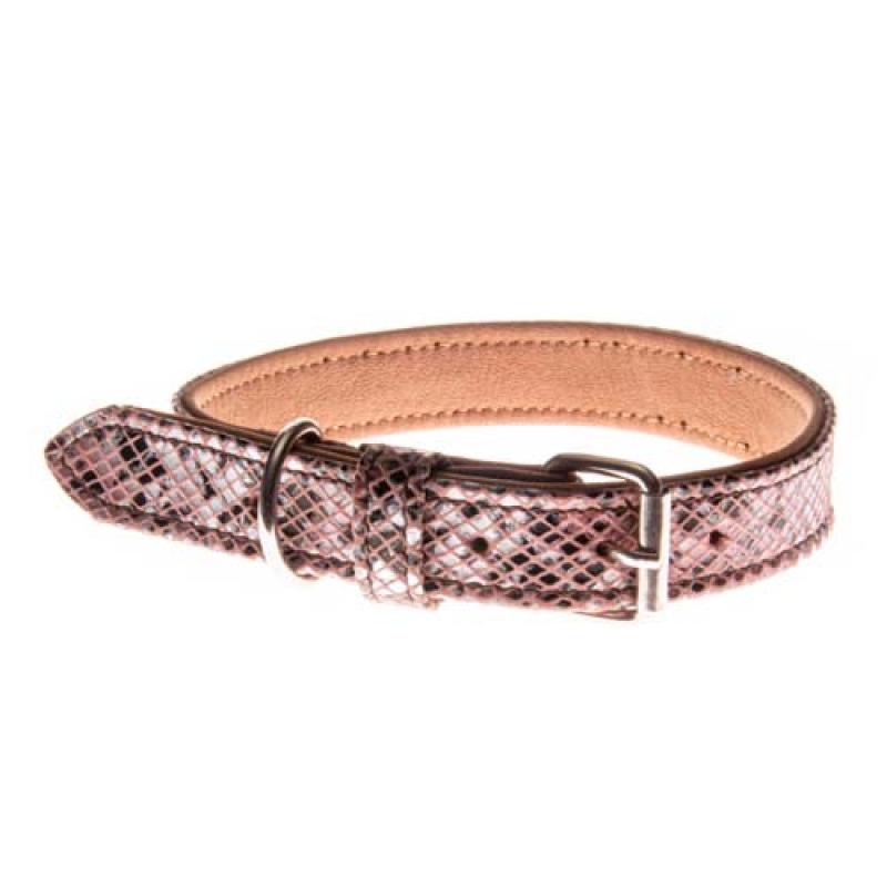 Cobbyspet Obojek z pravé kůže s lesklým hnědo stříbrným hadím motivem 25mm/65cm Cobbys Pet