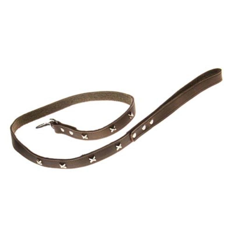 Cobbyspet Vodítko z pravé nubukové kůže podšité hnědé zdobené 20mm/120cm Cobbys Pet