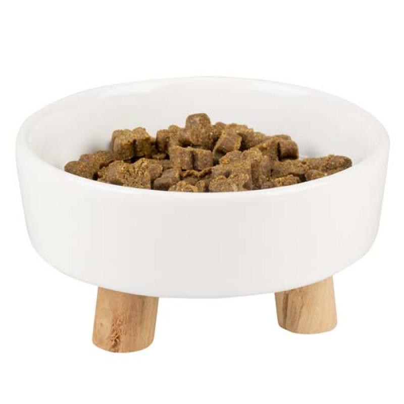 Duvo+ Bílá keramická miska s dřevěnými nožičkami 700ml/15x4x15