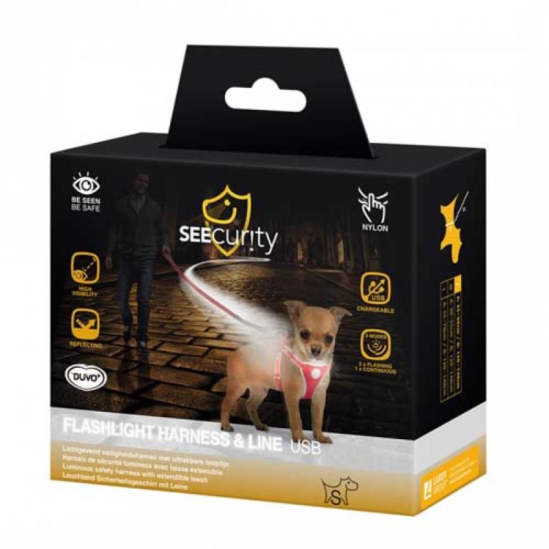 Duvo+ Reflexní vodítko s nabíjitelným LED svítícím postrojem 35-50cm/15mm Duvo+