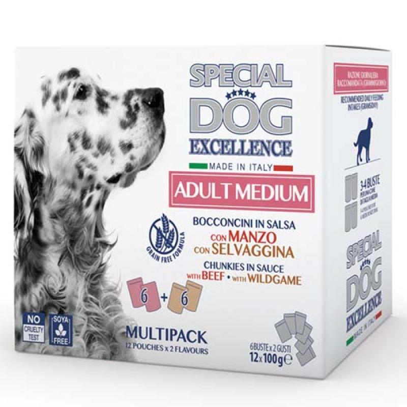 Monge SPECIAL DOG EXCELLENCE MEDIUM ADULT hovězí/zvěřina multi pack 12x100g kapsi? Monge