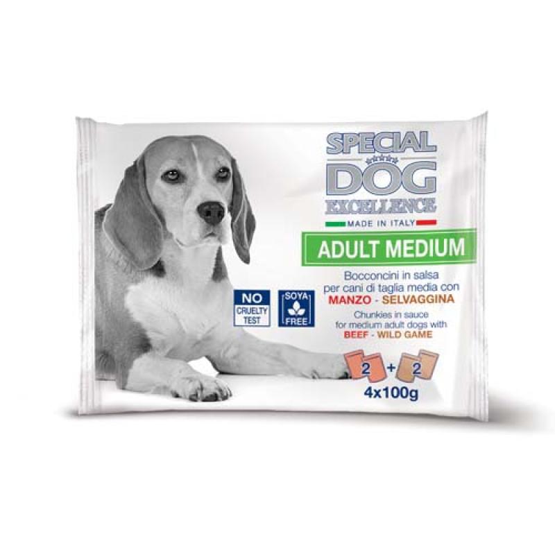 Monge SPECIAL DOG EXCELLENCE MEDIUM ADULT hovězí/zvěřina multi pack 4x100g kapsič Monge