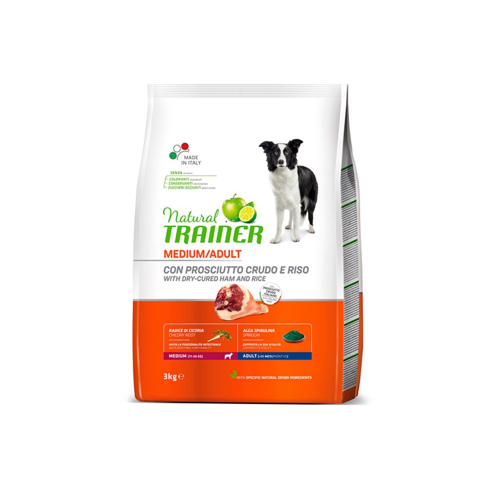 Natural Trainer Medium prosciutto a rýže granule 3 kg Natural Trainer