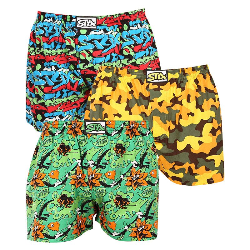 Styx 3PACK pánské trenky art klasická guma vícebarevné (3A12579) M Styx
