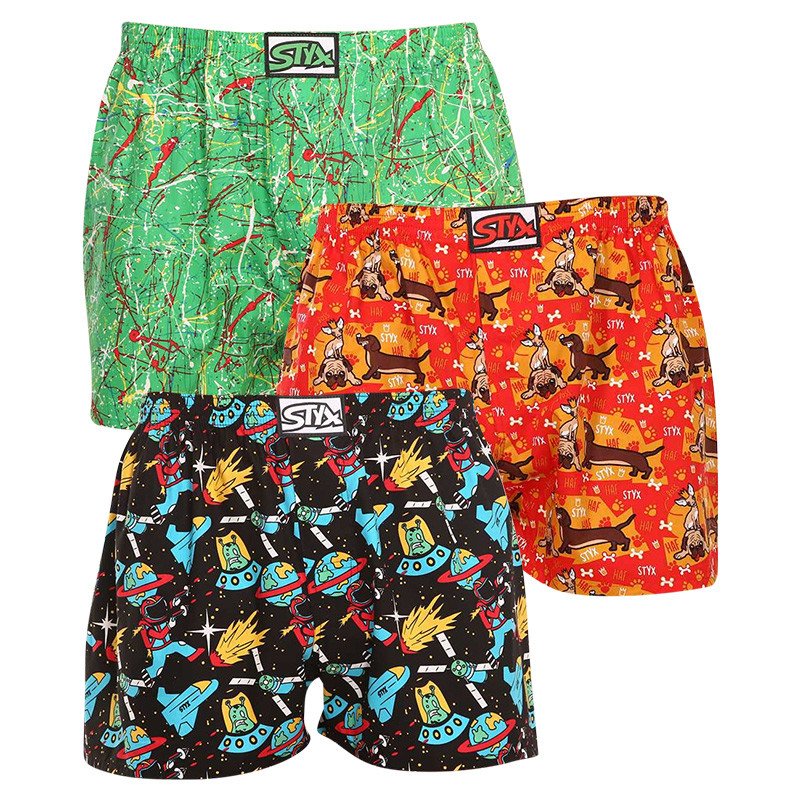 Styx 3PACK pánské trenky art klasická guma vícebarevné (3A13314) XL Styx