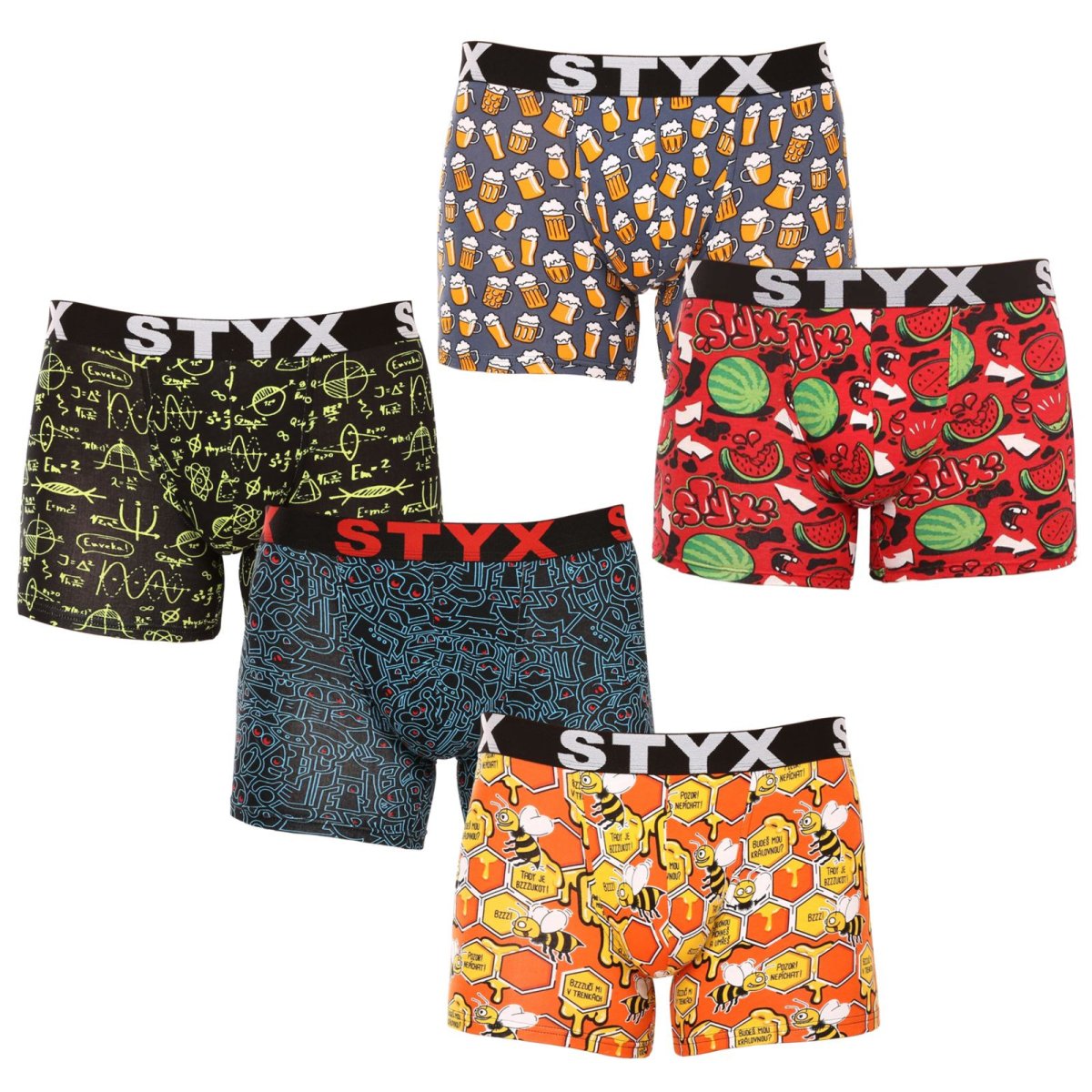 Styx 5PACK pánské boxerky long art sportovní guma vícebarevné (5U1267924) XL Styx