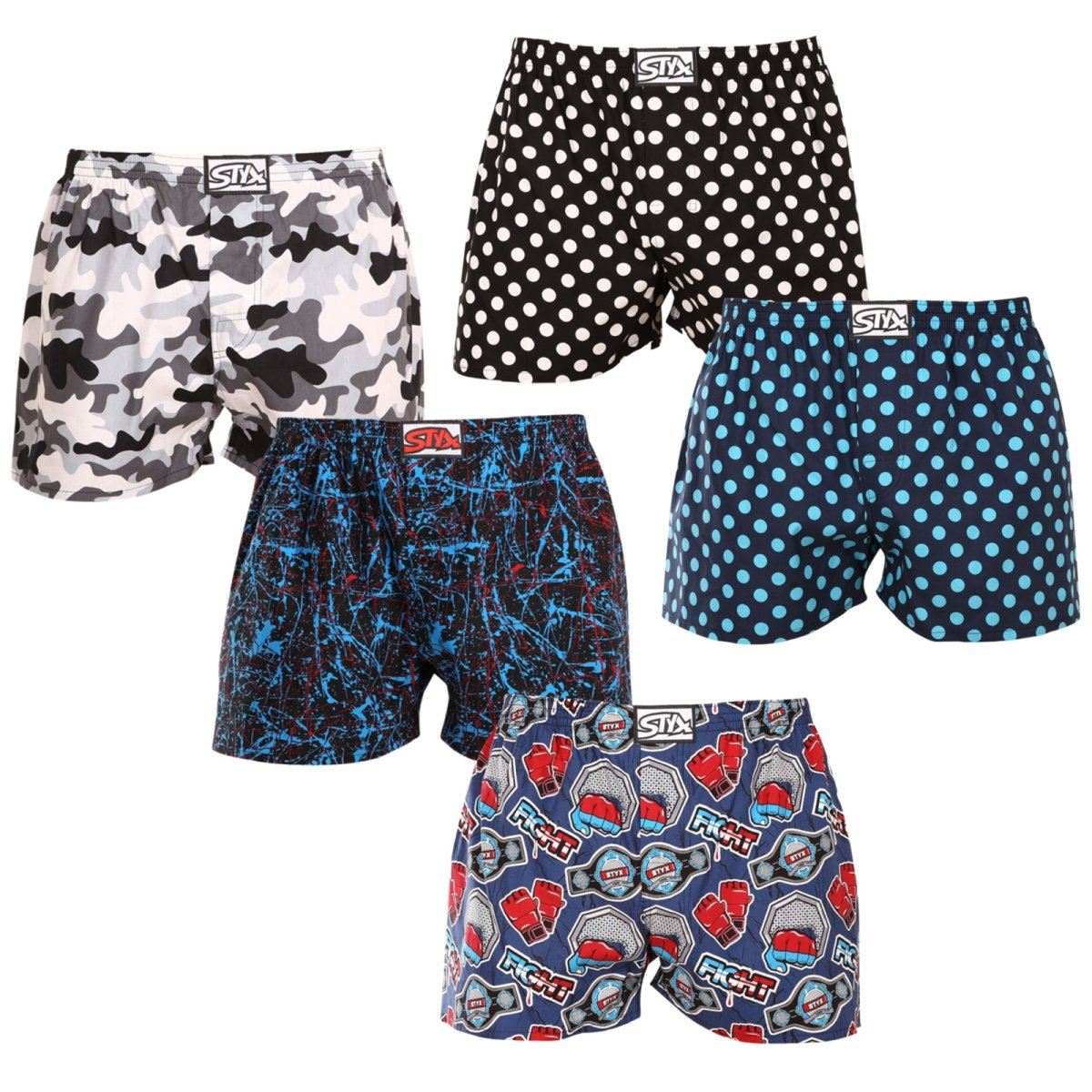 Styx 5PACK pánské trenky art klasická guma vícebarevné (5A1476013) L Styx