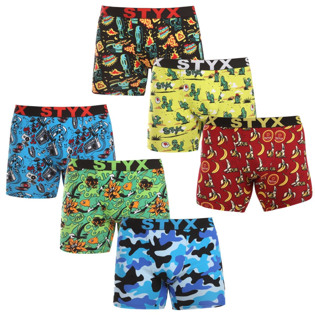 Styx 6PACK pánské boxerky long art sportovní guma vícebarevné (6UN13198780) XXL Styx
