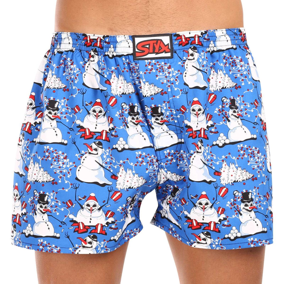 Styx Pánské trenky art klasická guma nadrozměr Vánoce sněhuláci (E1751) 4XL Styx