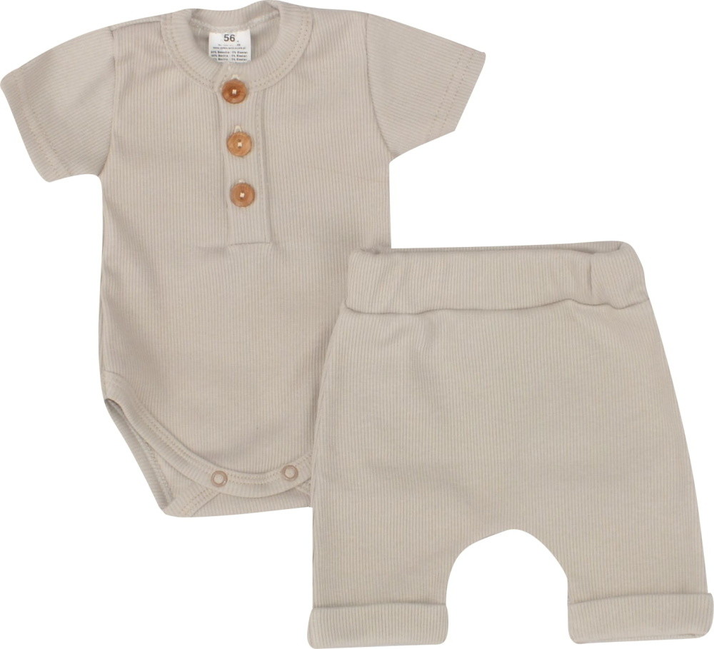 Z&Z Žebrované polo body kr. rukáv + kraťasy 2D Boy - béžová vel.  80 Z&Z