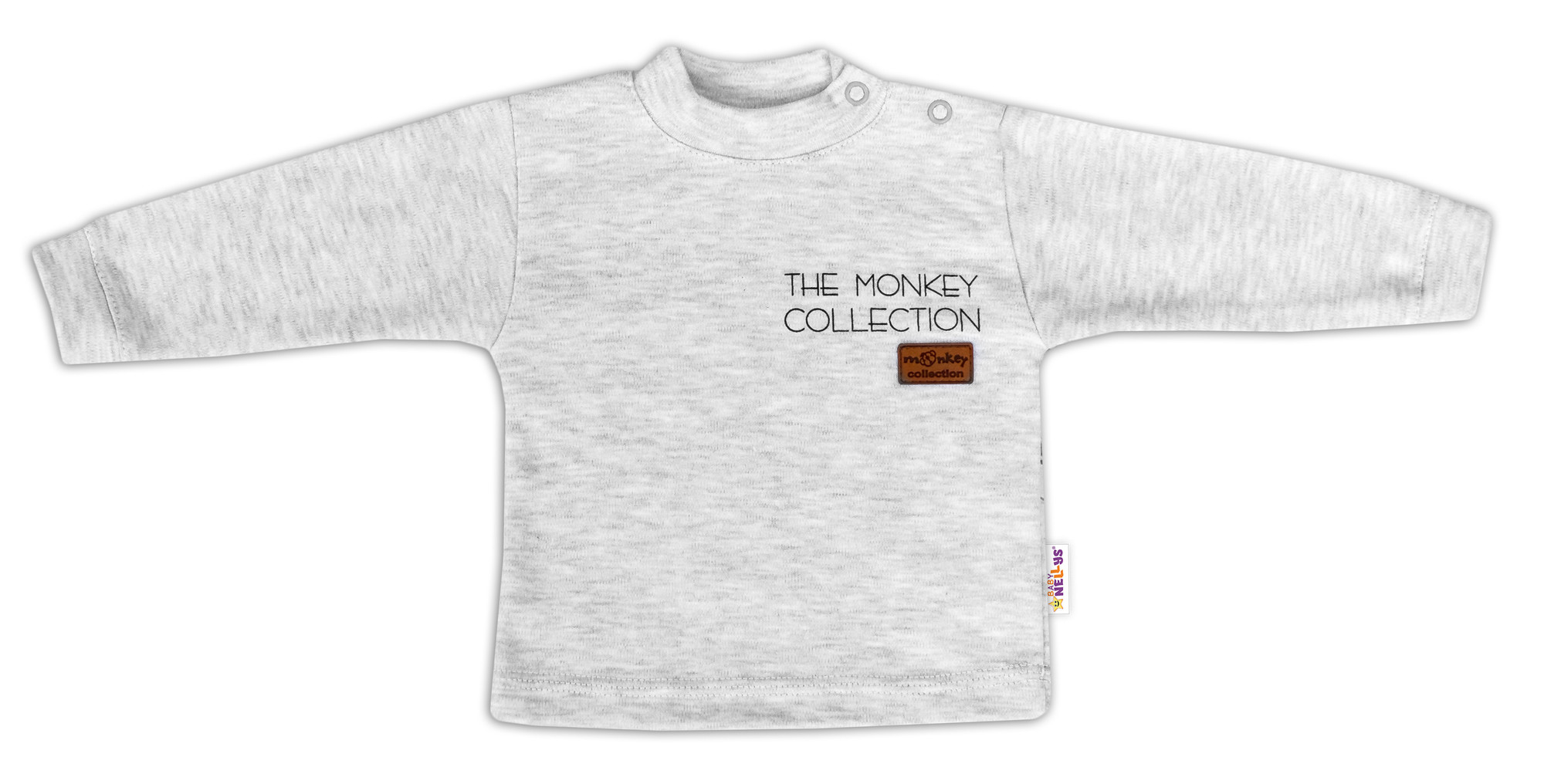 Baby Nellys Bavlněné tričko dlouhý rukáv Monkey - sv. šedý melírek Baby Nellys