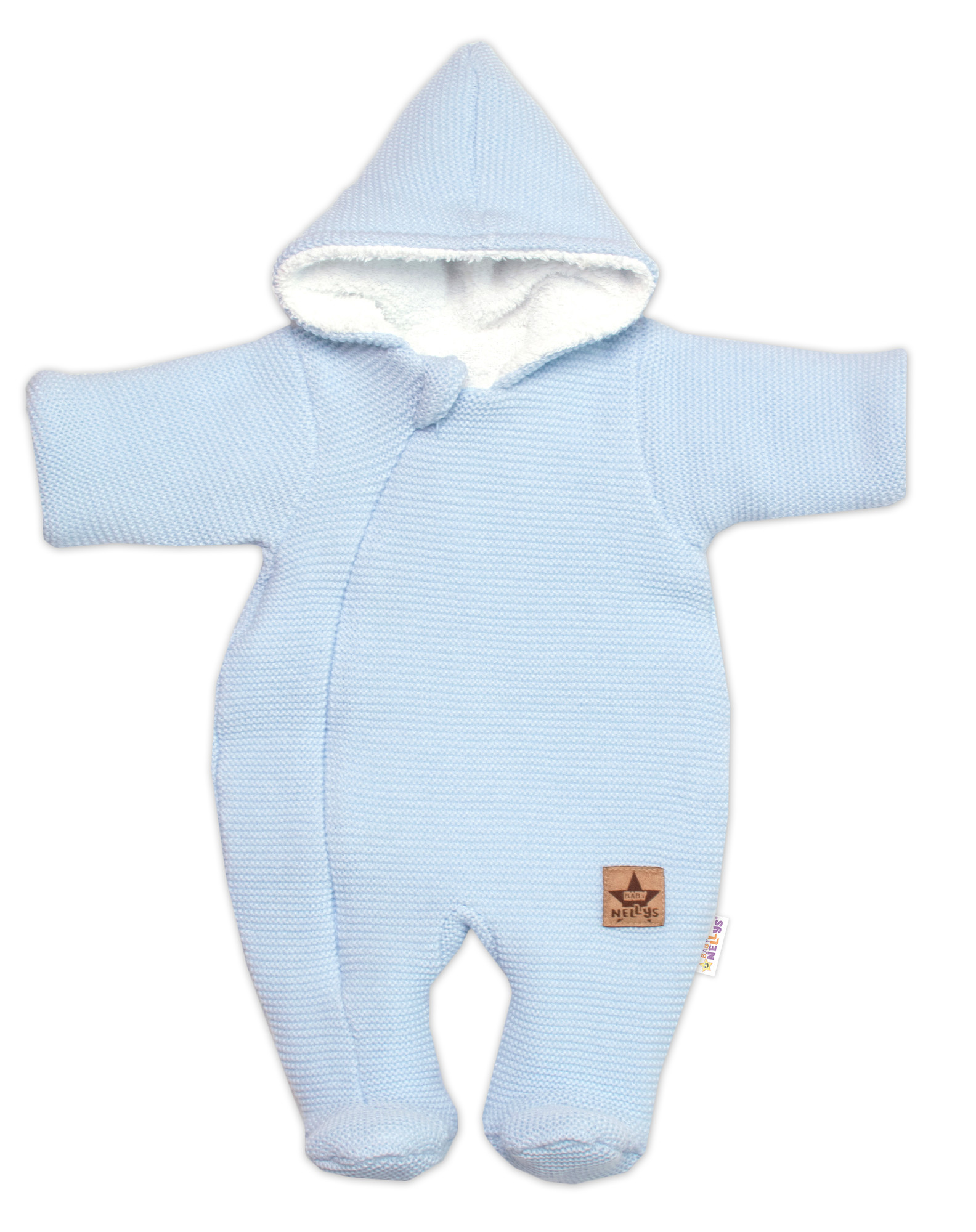 Baby Nellys Zimní pletená kombinézka/overálek s kapucí světle modrá Baby Nellys