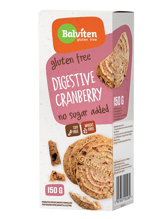 Balviten Digestive Cranberry bezlepkové ovesné sušenky bez cukru 150 g Balviten