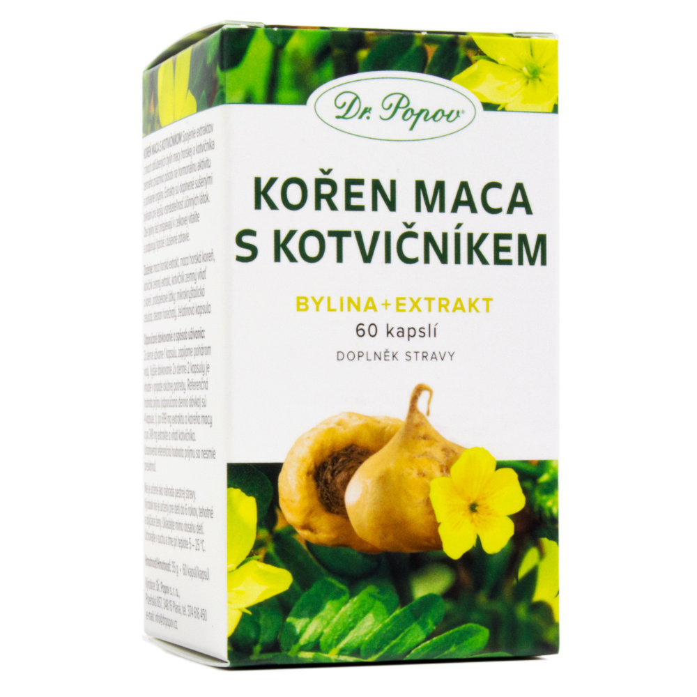 Dr. Popov Kořen Maca s kotvičníkem bylinné kapsle 60 kapslí Dr. Popov