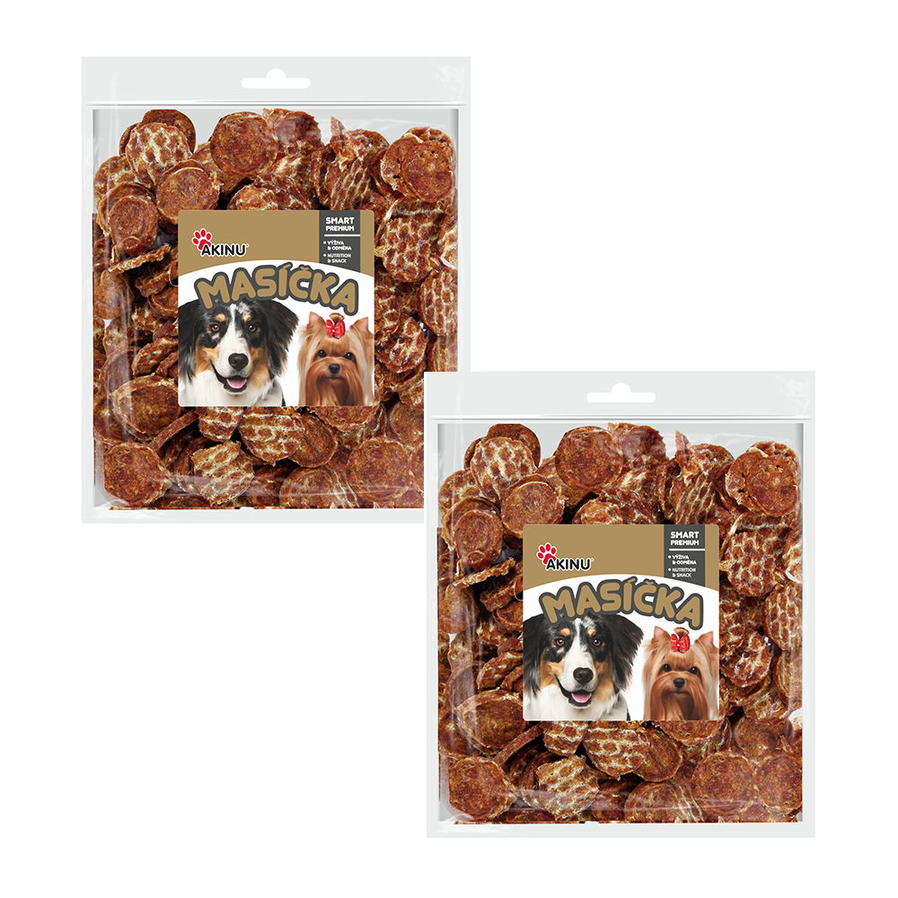 Akinu MASÍČKA Kachní chipsy pamlsek pro psy 2 x 300 g Akinu