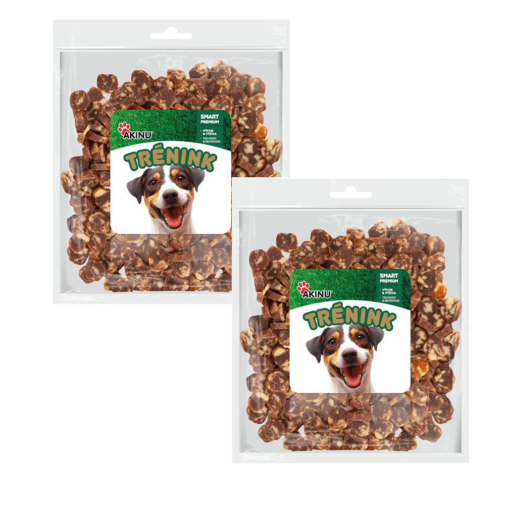 Akinu Trénink Jehněčí & treska lupínky pamlsek pro psy 2 x 400 g Akinu