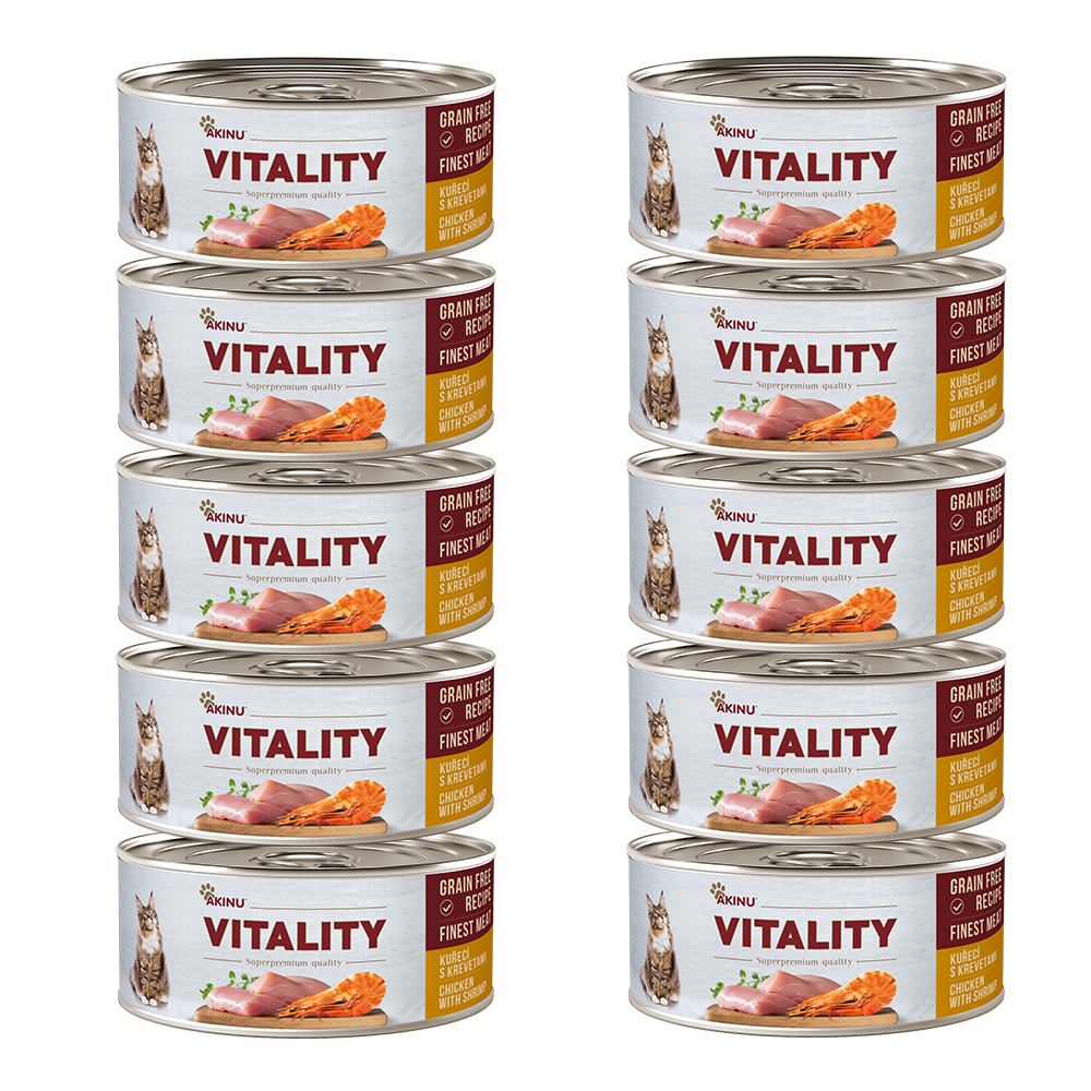 Akinu VITALITY Kuřecí & krevety konzerva pro kočky 10 x 70 g Akinu