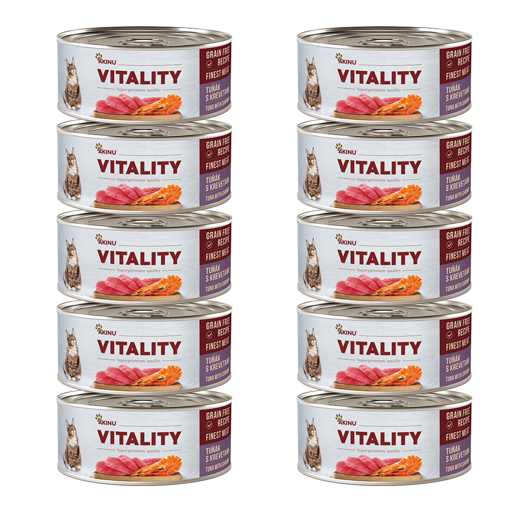 Akinu VITALITY Tuňák & krevety konzerva pro kočky 10 x 70 g Akinu