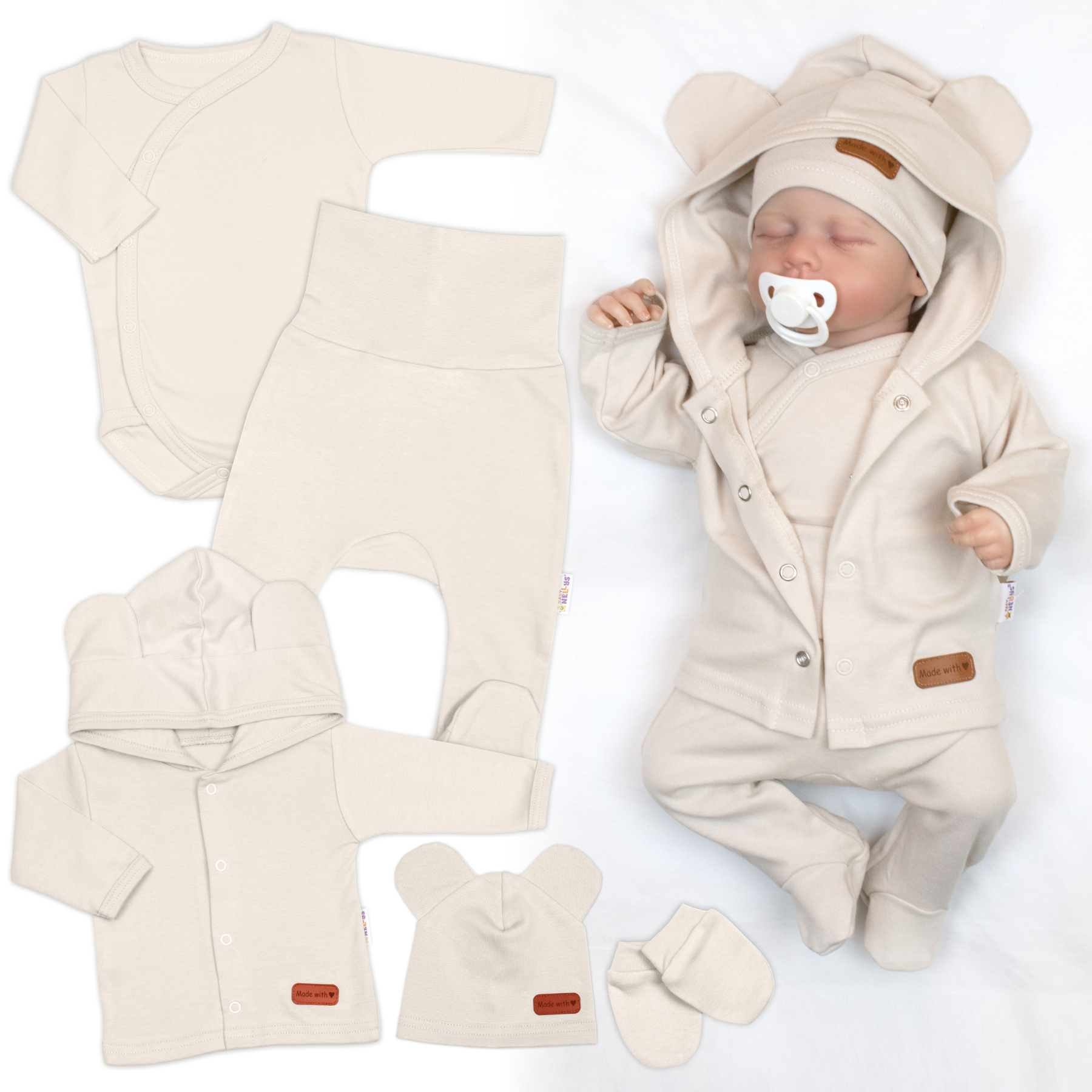 Baby Nellys 5D Bavlněná souprava pro miminko do porodnice Nature