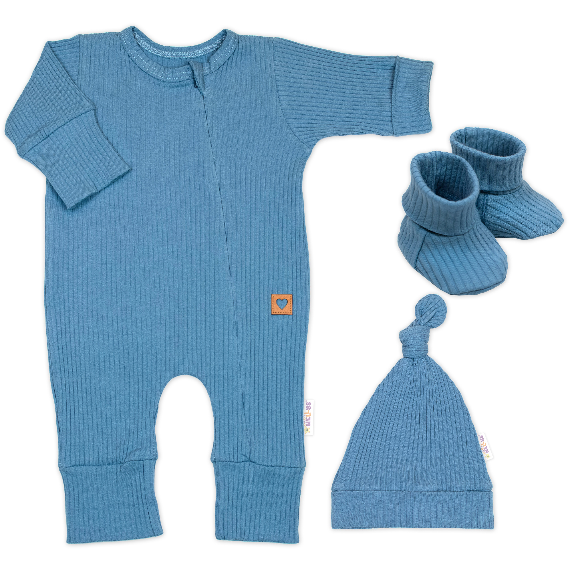 Baby Nellys Rostoucí žebrovaná 3D sada Nature - jeans