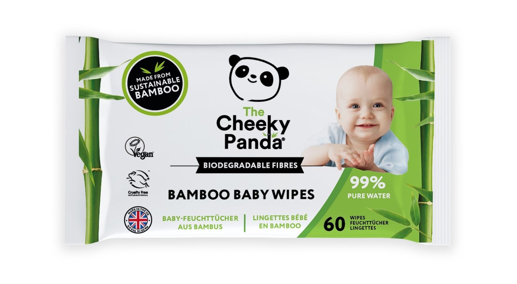 Cheeky Panda Vlhčené ubrousky 100% rozložitelné 60 ks Cheeky Panda