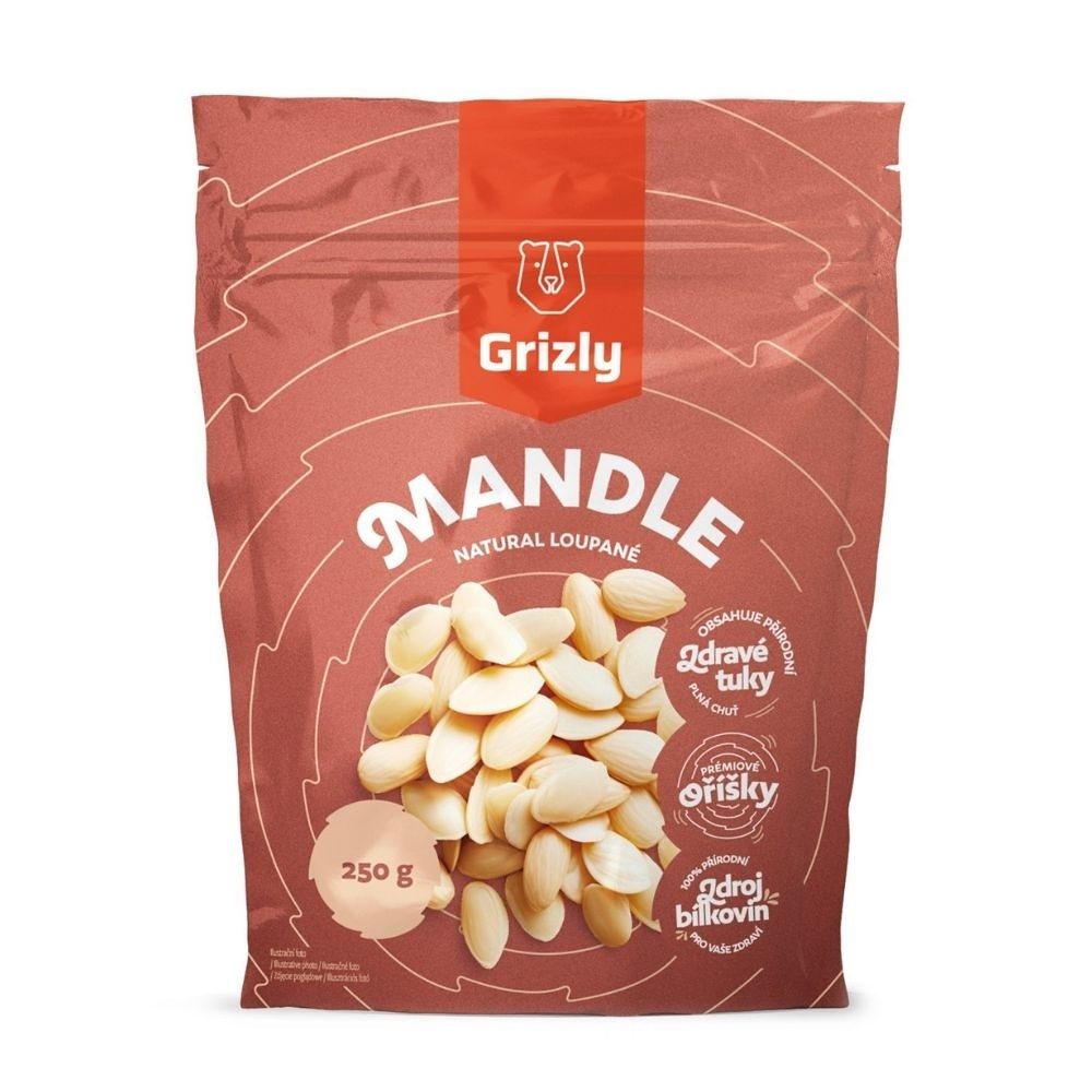 Grizly Mandle natural loupané 250 g Grizly