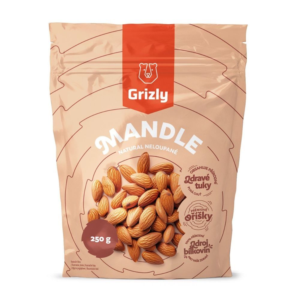 Grizly Mandle natural neloupané 250 g Grizly