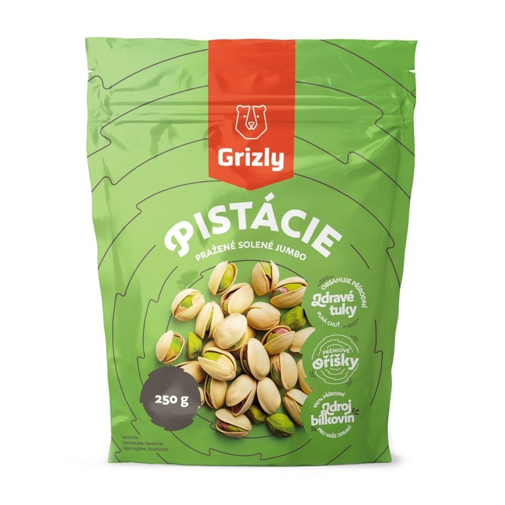 Grizly Pistácie pražené solené Jumbo 250 g Grizly