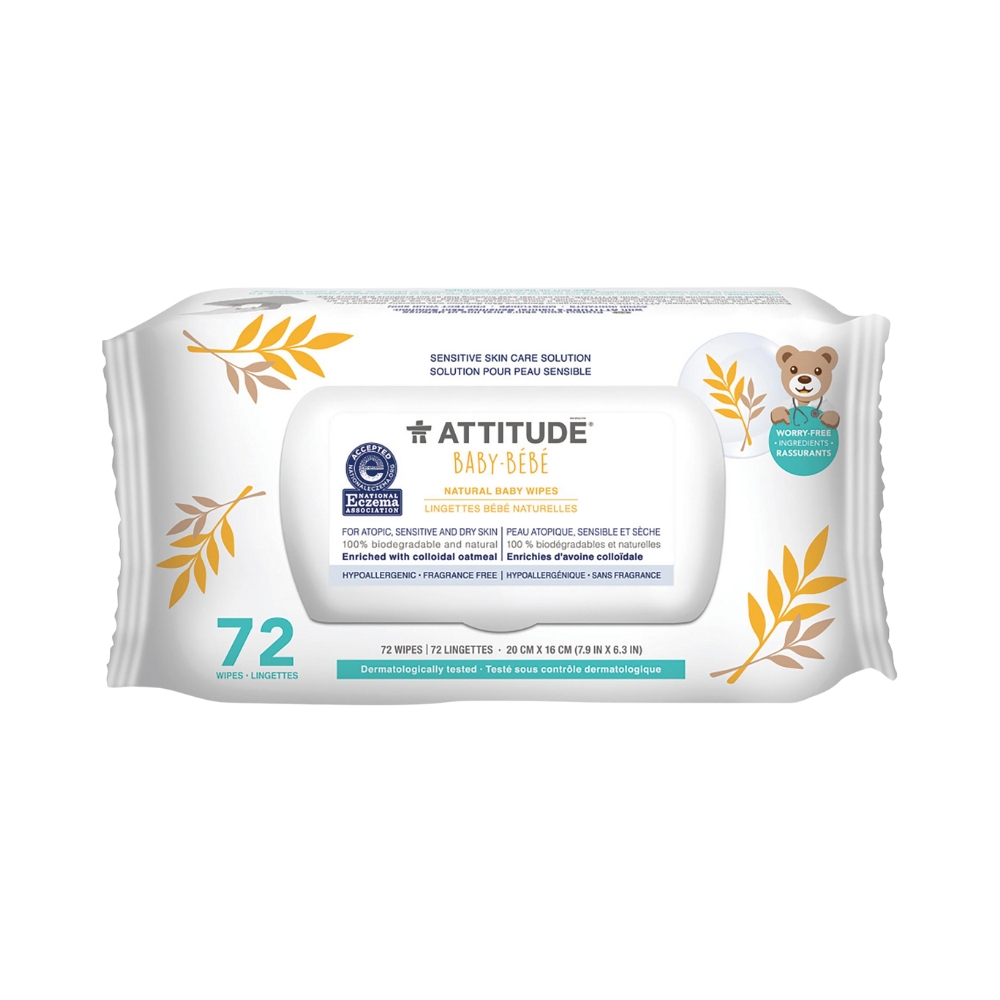 ATTITUDE Sensitive Skin Baby Vlhčené ubrousky s ovsem 72 ks ATTITUDE