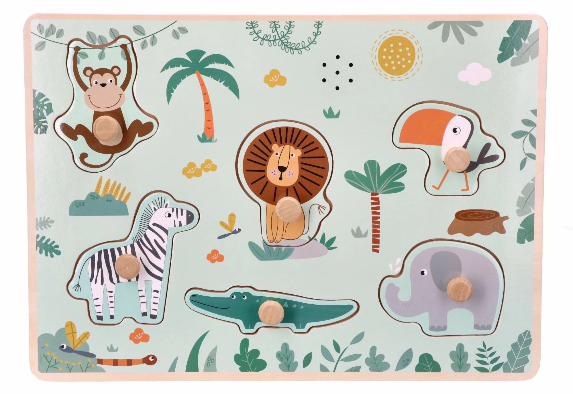 Adam Toys Dřevěné zábavné vkládací puzzle se zvukem  Safari Adam Toys