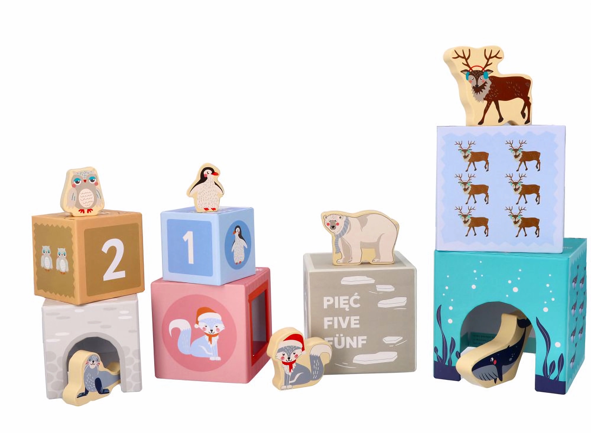 Adam Toys Skládací pyramida s dřevěnými zvířatky