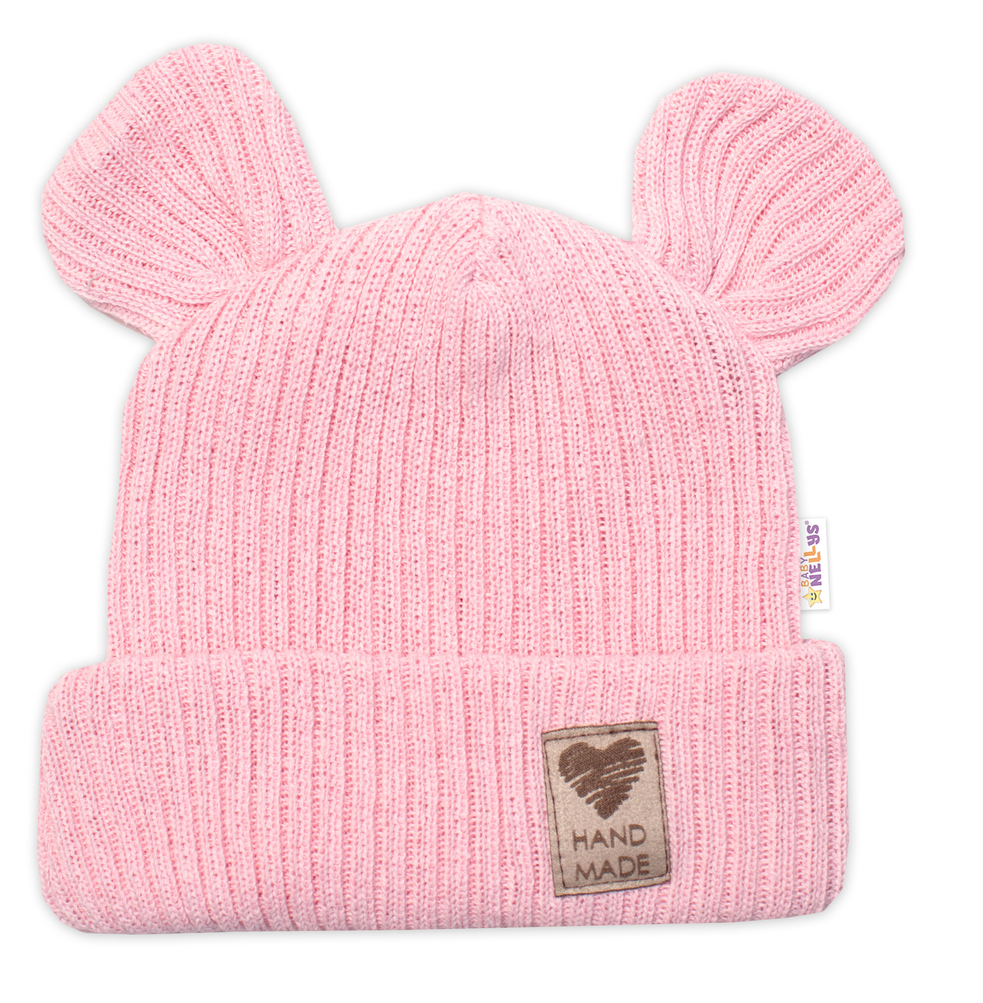 Baby Nellys Pletená bavlněná čepice s oušky