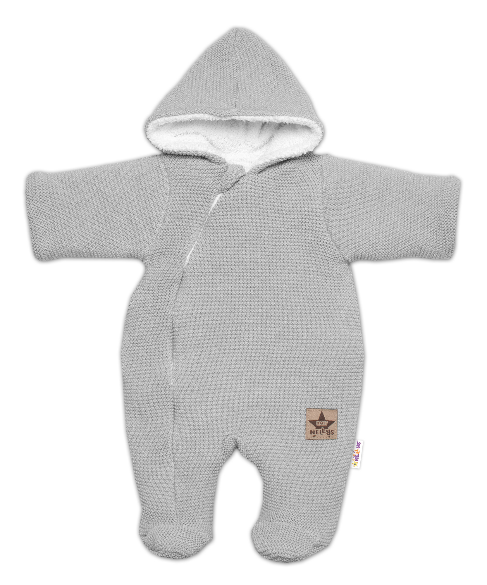 Baby Nellys Zimní pletená kombinézka/overálek s kapucí světle šedá vel.  62 Baby Nellys