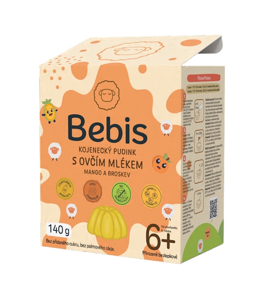 Bebis Kojenecký pudink s ovčím mlékem mango a broskev 140 g Bebis