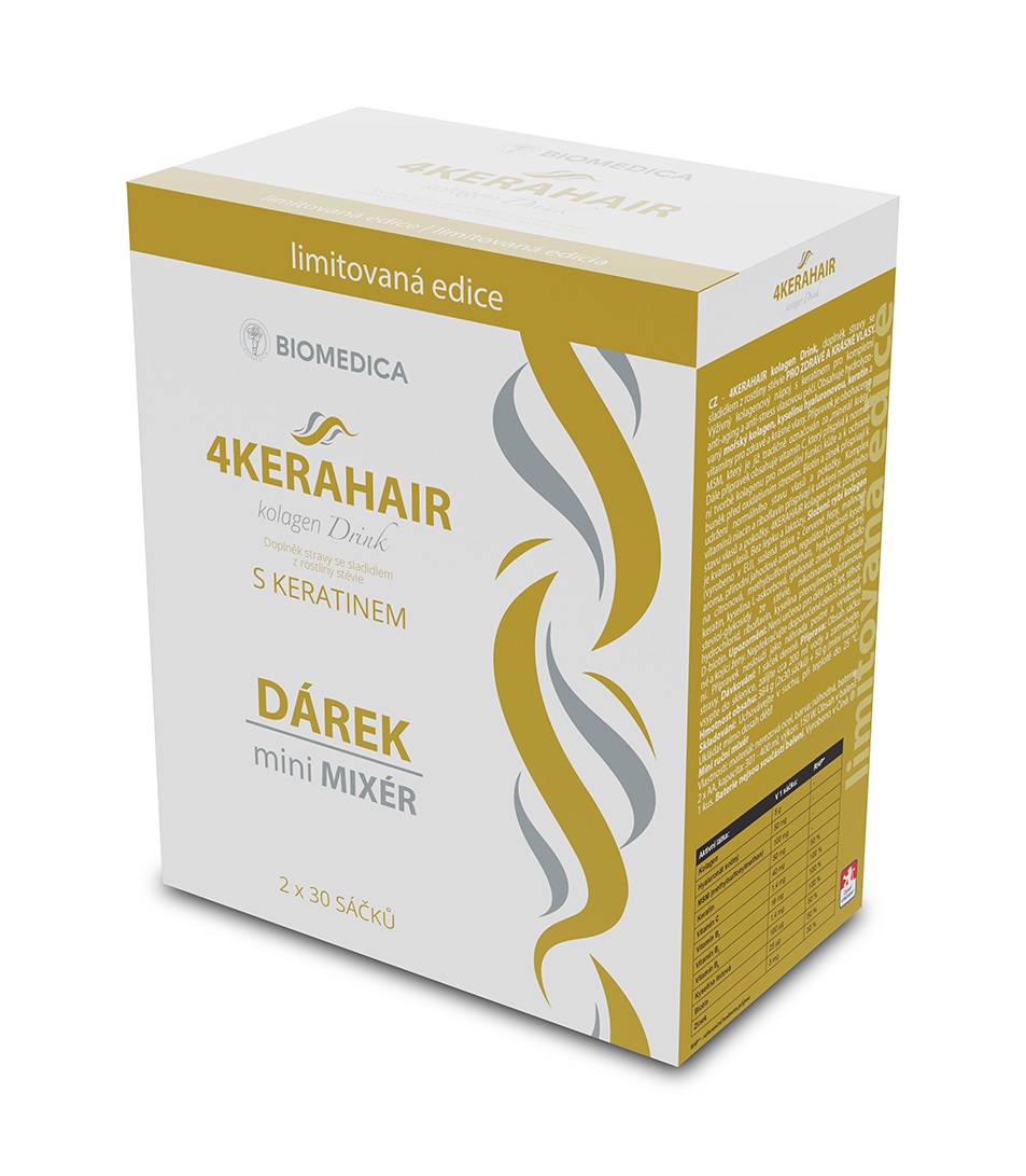 Biomedica 4KERAHAIR Kolagen Drink s keratinem 2x30 sáčků + mini mixér Biomedica