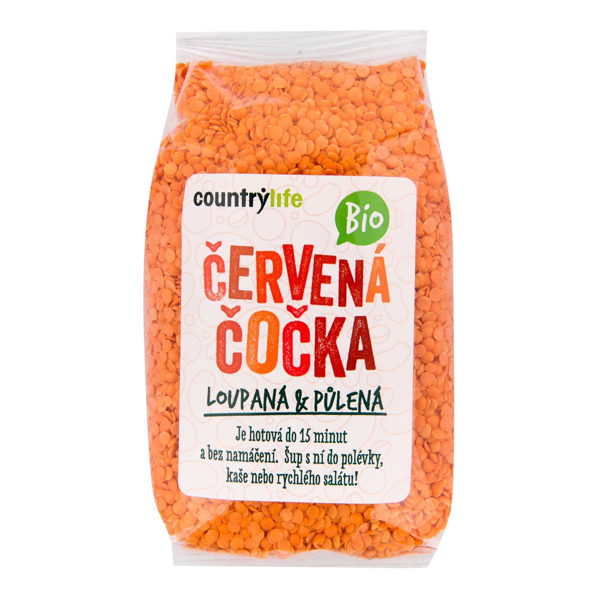 Country Life Čočka červená BIO půlená loupaná 500 g Country Life