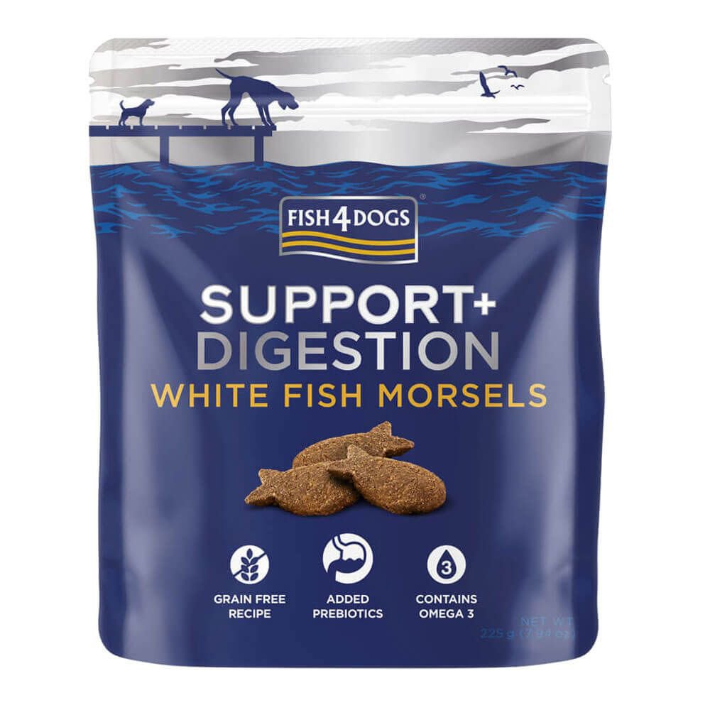 Fish4Dogs Pamlsky pro psy SUPPORT+ podpora trávení bílá ryba s prebiotiky 225 g Fish4Dogs