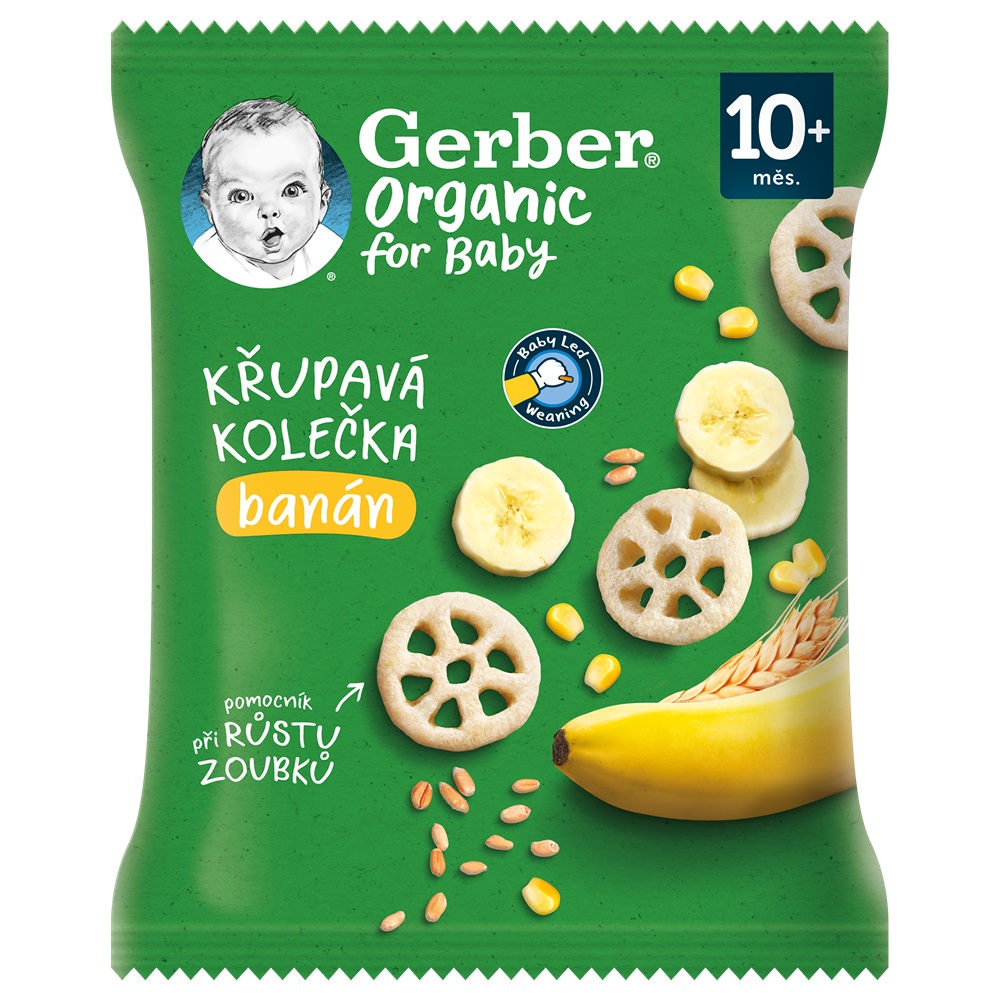 Gerber Organic Křupavá kolečka s banánem 10m+ 28 g Gerber
