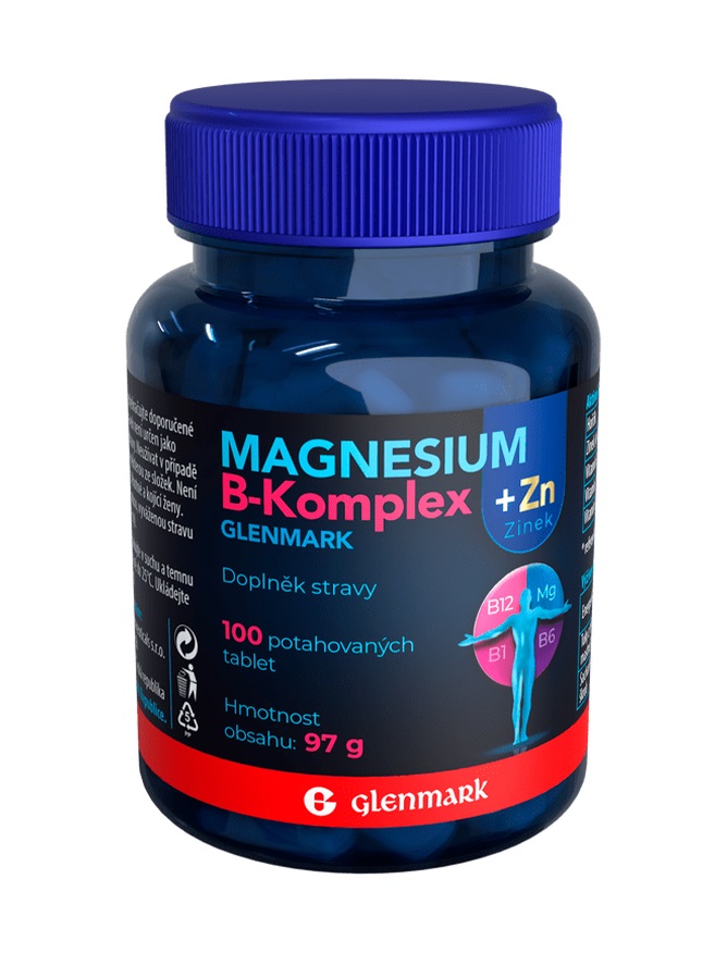 Glenmark Magnesium B-komplex + Zinek 100 potahovaných tablet Glenmark