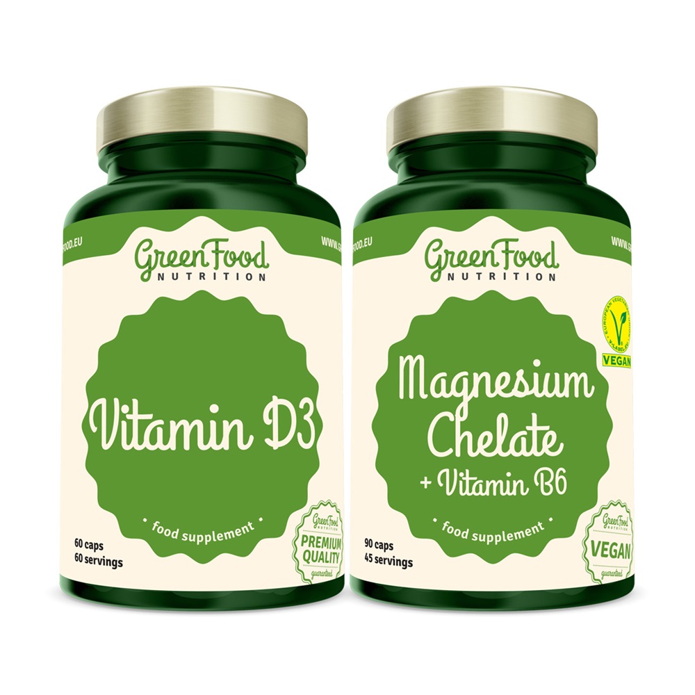 GreenFood Nutrition Magnesium Chelate + Vitamin D3 dvojbalení 90+60 kapslí GreenFood Nutrition