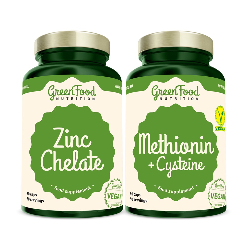 GreenFood Nutrition Methionin + Cysteine + Zinc Chelate dvojbalení 90+60 kapslí GreenFood Nutrition