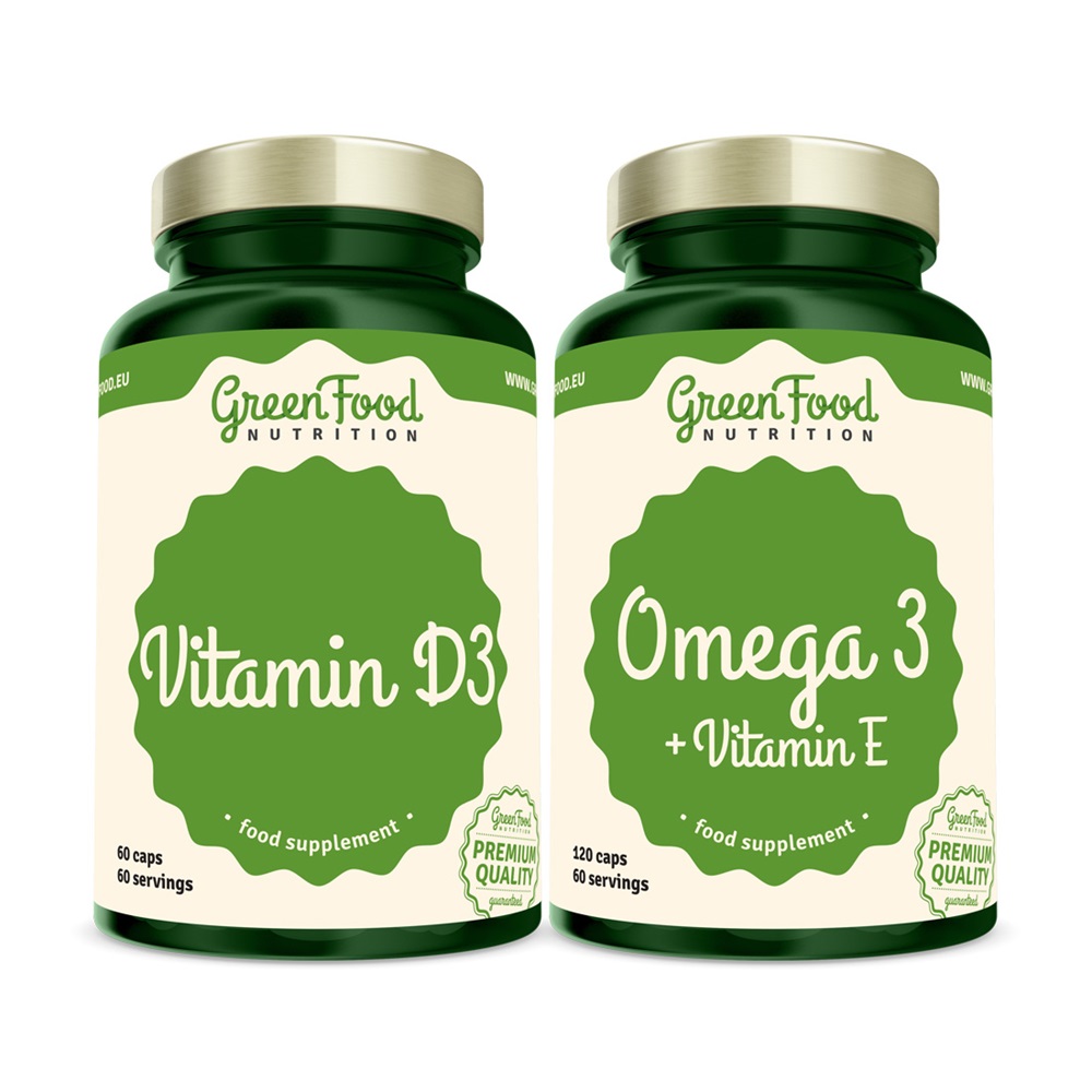 GreenFood Nutrition Omega 3 + Vitamin E + Vitamin D3 dvojbalení 120+60 kapslí GreenFood Nutrition