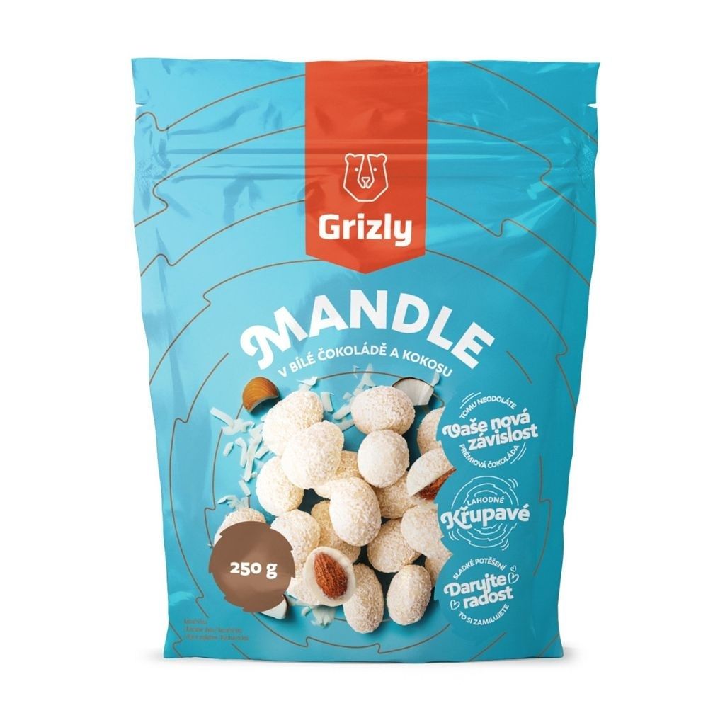Grizly Mandle v bílé čokoládě s kokosem 250 g Grizly