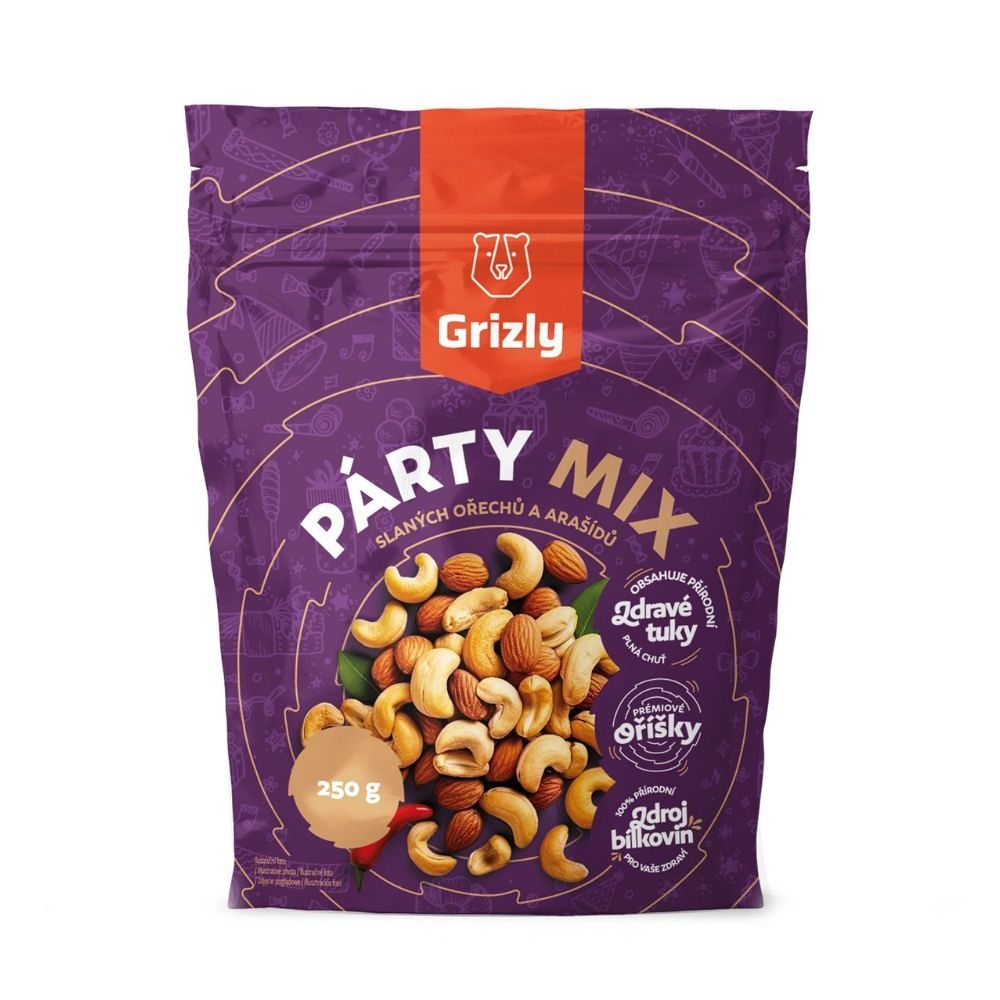 Grizly Párty mix slaných ořechů a arašídů 250 g Grizly