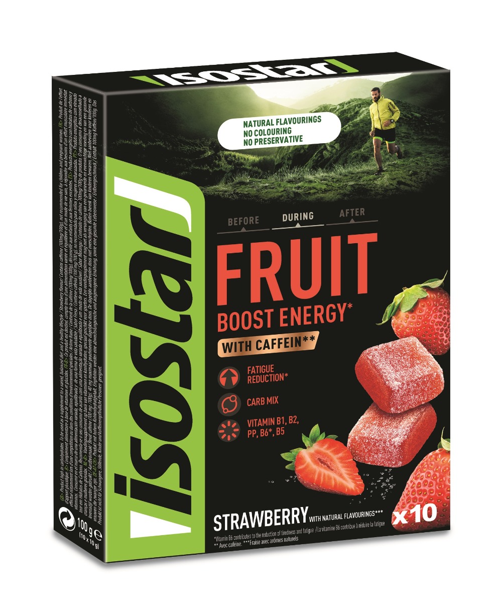 Isostar Fruit Boost Energy jahoda želé s kofeinem 10x10 g Isostar