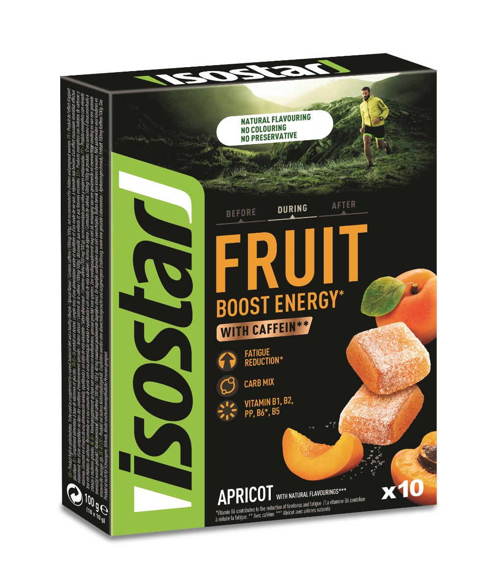 Isostar Fruit Boost Energy meruňka želé s kofeinem 10x10 g Isostar