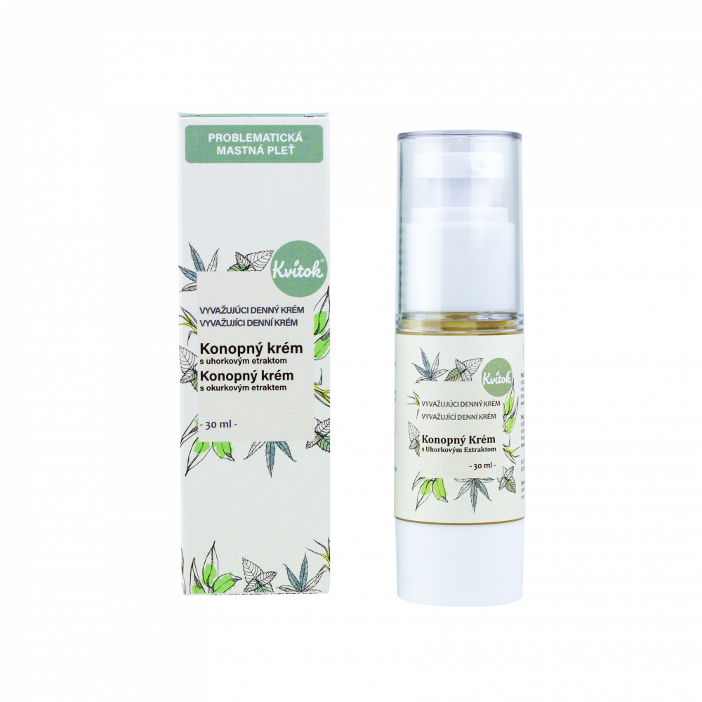 Kvitok Denní konopný krém pro mastnou pleť (30 ml) Kvitok